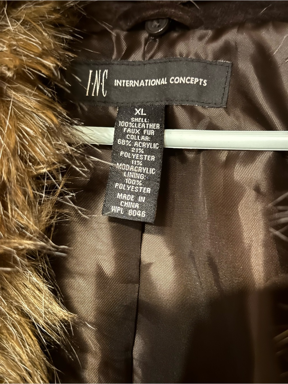INC International Concepts Dark Brown Trench Coat with Faux-Fur Collar - Picture 2 of 6